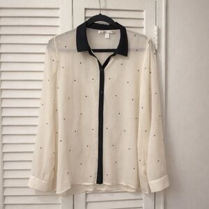 LC Lauren Conrad 🖤 Sheer Studded Blouse with Black Trim